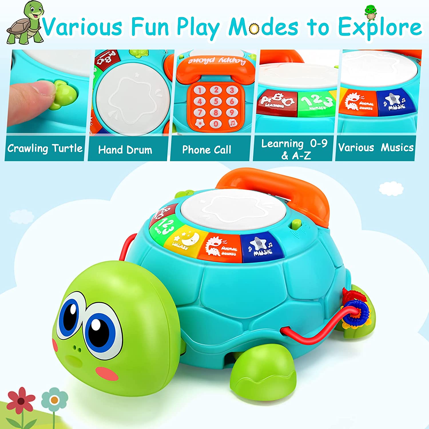 Baby Toys 6-12 Months， Musical Turtle Crawling Toys， Light and Sound， Educational Learning Toys， Toddler Toys for 12-24 Months