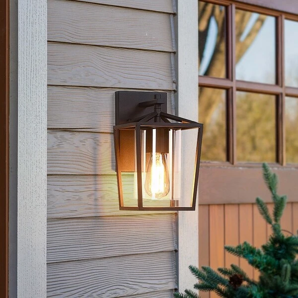 Black Outdoor Wall Lantern Sconce Light with Clear Glass Shade - 10.6