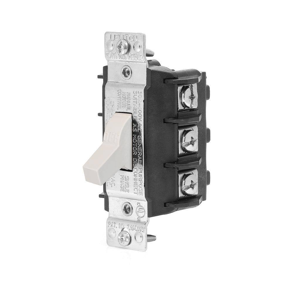 Leviton 30 Amp 600 Volt Industrial Grade Three Pole Three Phase AC Manual Motor Controller Toggle Switch - White MS303-DSW