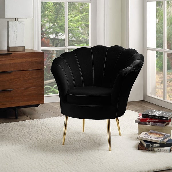 Velvet Scalloped Back Barrel Accent Chair with Metal Legs