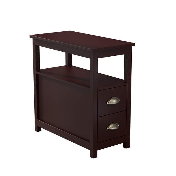 End Table Narrow Nightstand With Two Drawers And Open Shelf