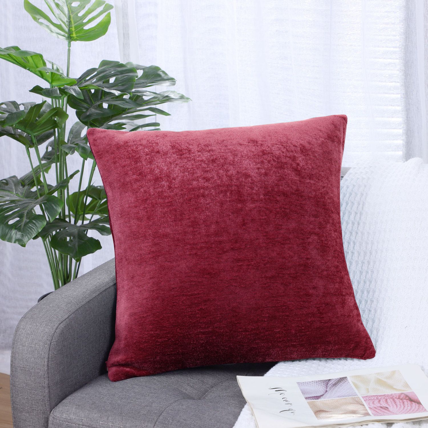 Soft Chenille Throw Pillow Covers Water Repellent 18x18