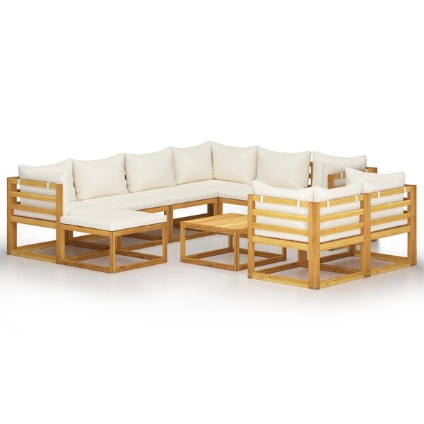 10 Piece Patio Lounge Set with Cushion Cream Solid Acacia Wood