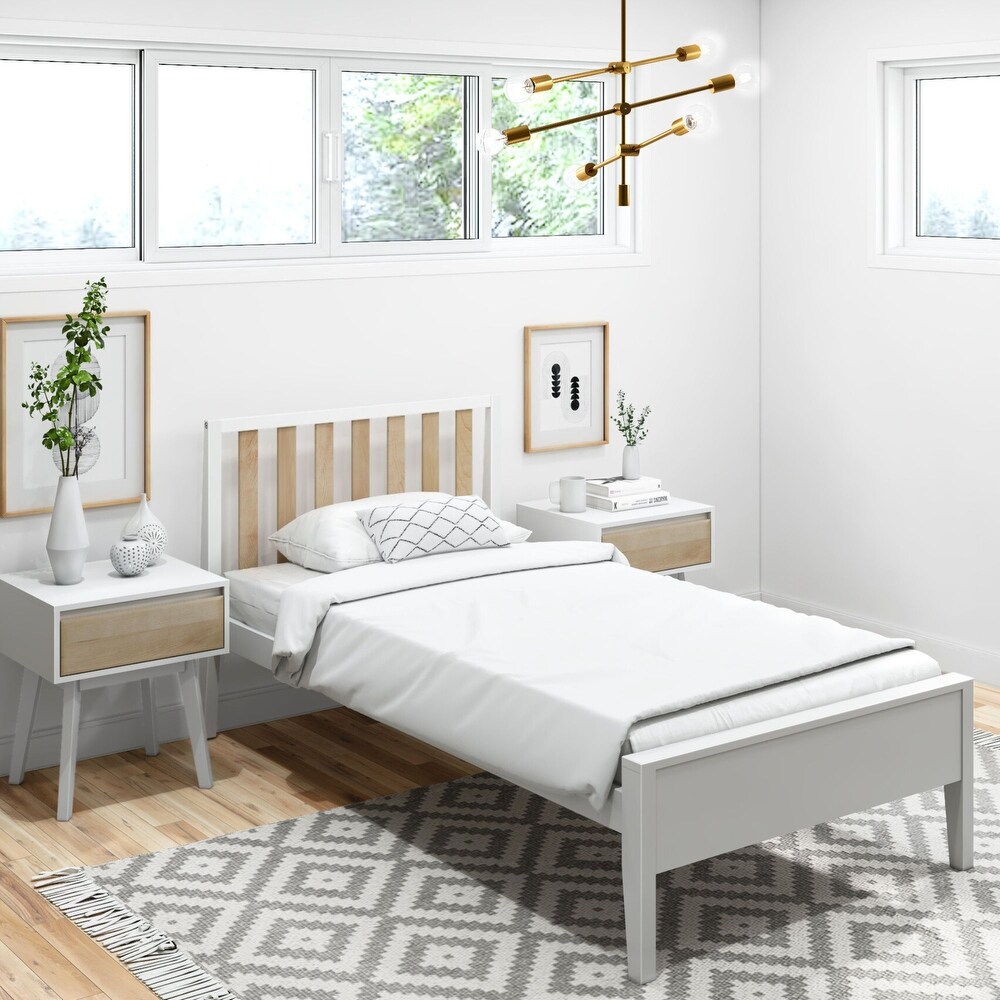 Plank and Beam Scandinavian Twin Size Bed with Slatted Headboard