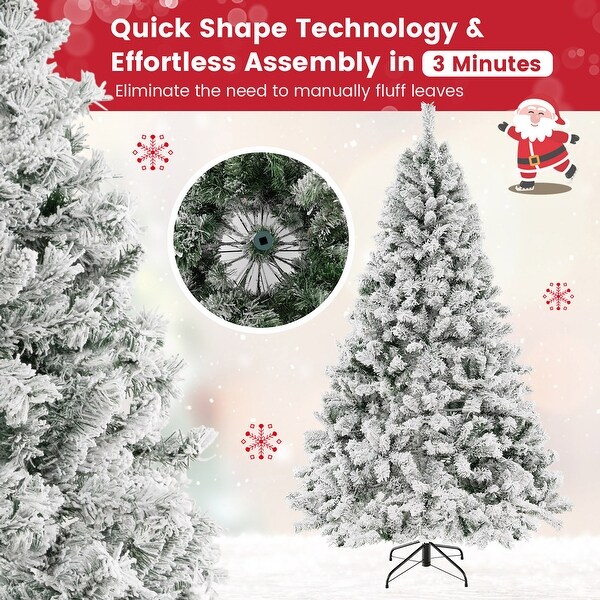 Gymax 6/7/8 FT PreLit SnowFlocked Xmas Tree 3MinuteSetup