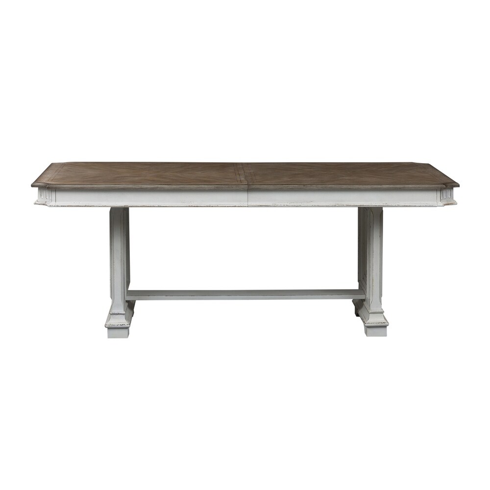 Abbey Park Weathered Brown   Antique White Trestle Table