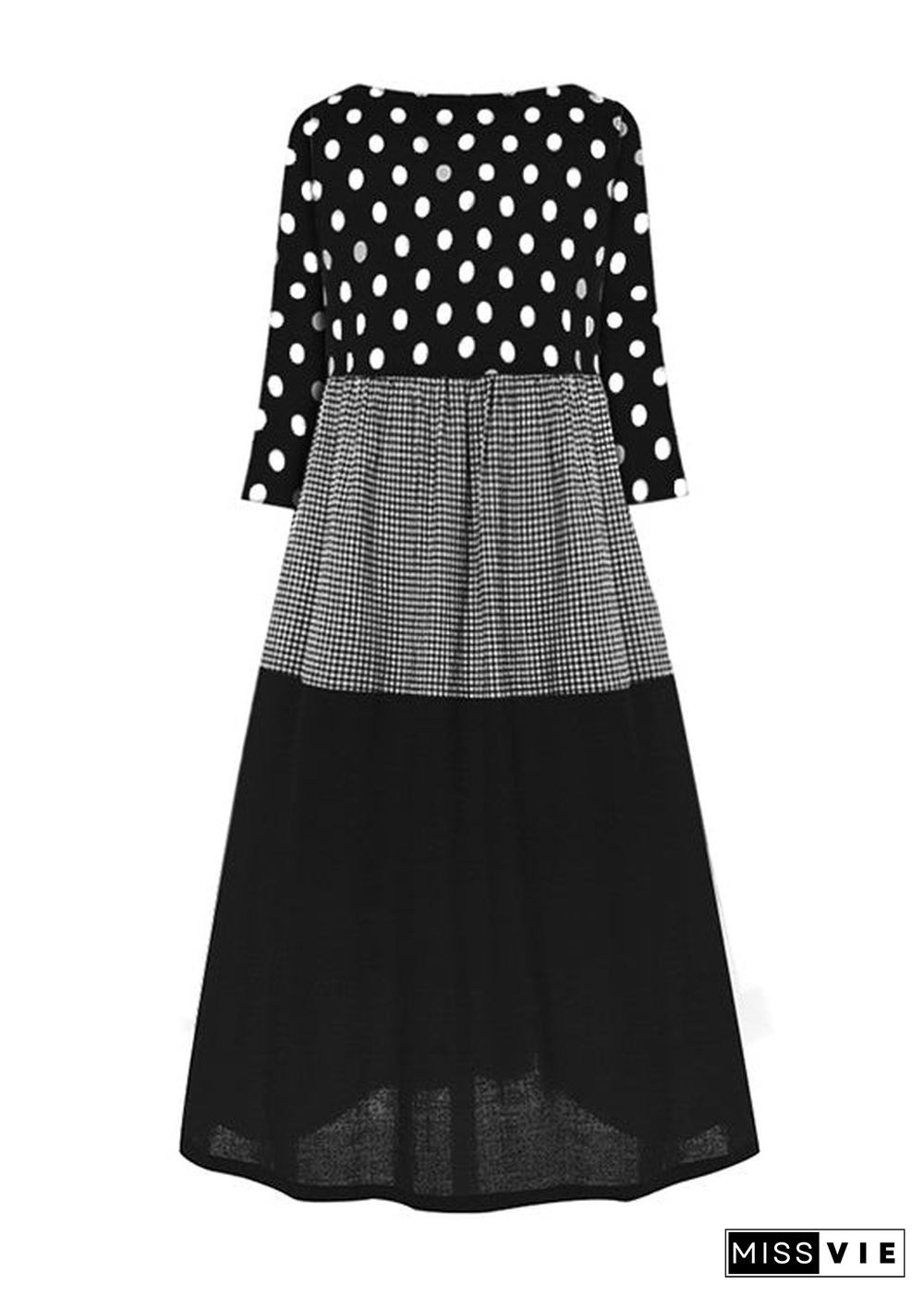 Round Neck Polka Dot long Sleeve Dress Black