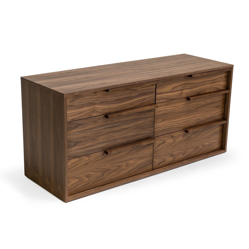 Modern 6 Drawer Walnut Dresser