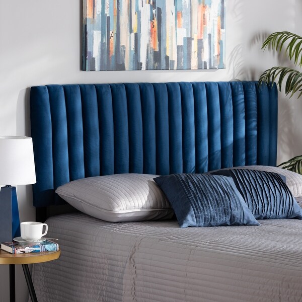 Emile Modern andContemporary Velvet Upholstered Wood Headboard-Navy Blue - - 35045352