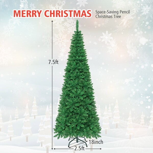 Gymax 4.5ft/6.5ft/7.5ft PreLit Pencil Christmas Tree Traditional