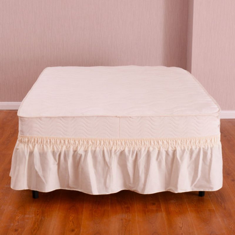 Twin / Full Size Around Bed 14 Elastic Wrap Ruffle Bed Skirt-Beige