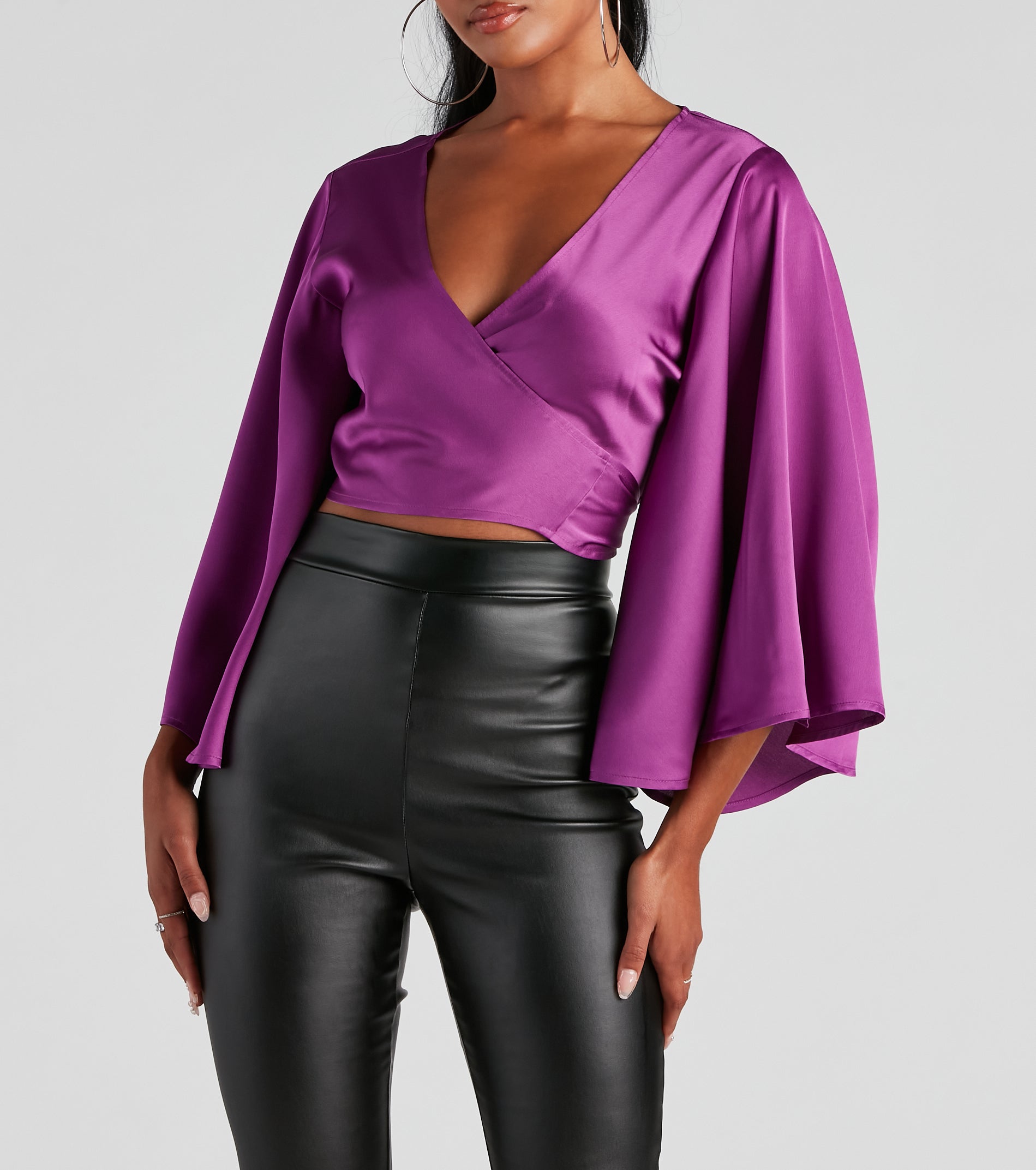 Sweet Secret Satin Kimono Sleeve Top