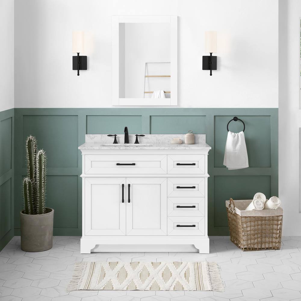 Home Decorators Collection Cherrydale 42 in. W x 22 in. D x 34.50 in. H Bath Vanity in White with White Cultured Marble Top Cherrydale 42W