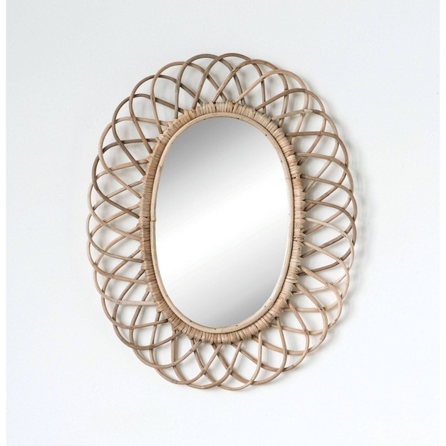 Oval Woven Bamboo Wall Mirror Brown Storied Home