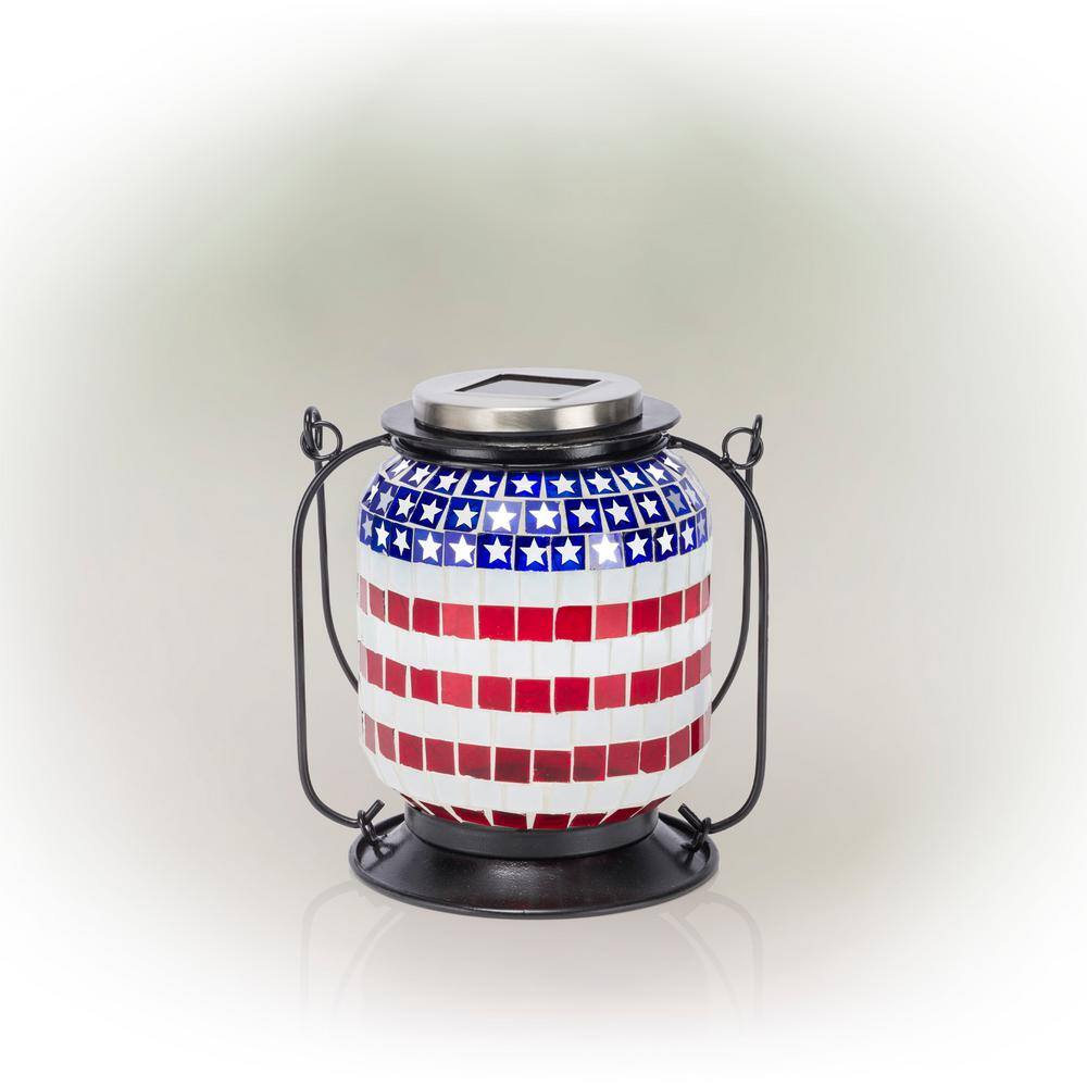 Alpine Corporation 7 in. Tall Hanging Solar Powered Outdoor Patriotic Lantern with LED Lights SLL2224SLR