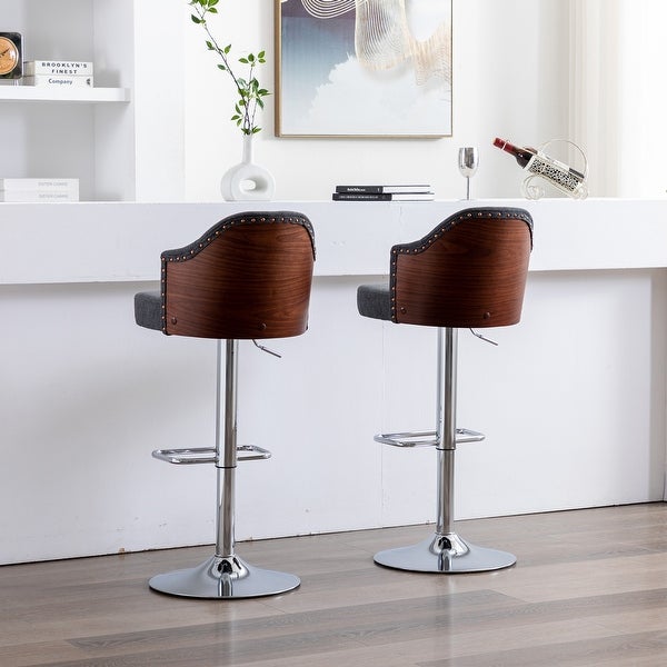 Bar Stools Adjustable Bent Wood Back Nailhead Trim Barstools (Set of 2) - 17.37