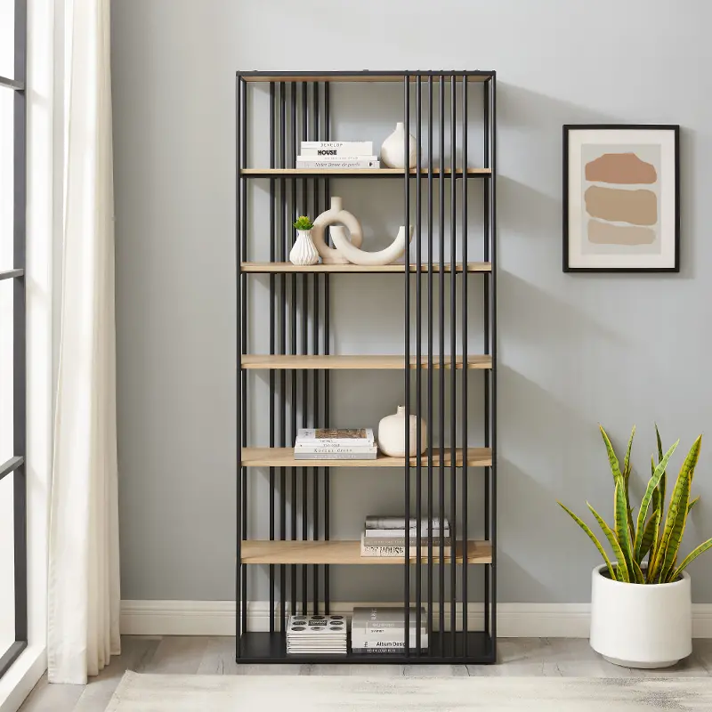 Vulcan Coastal Oak and Black Open Slat Bookshelf