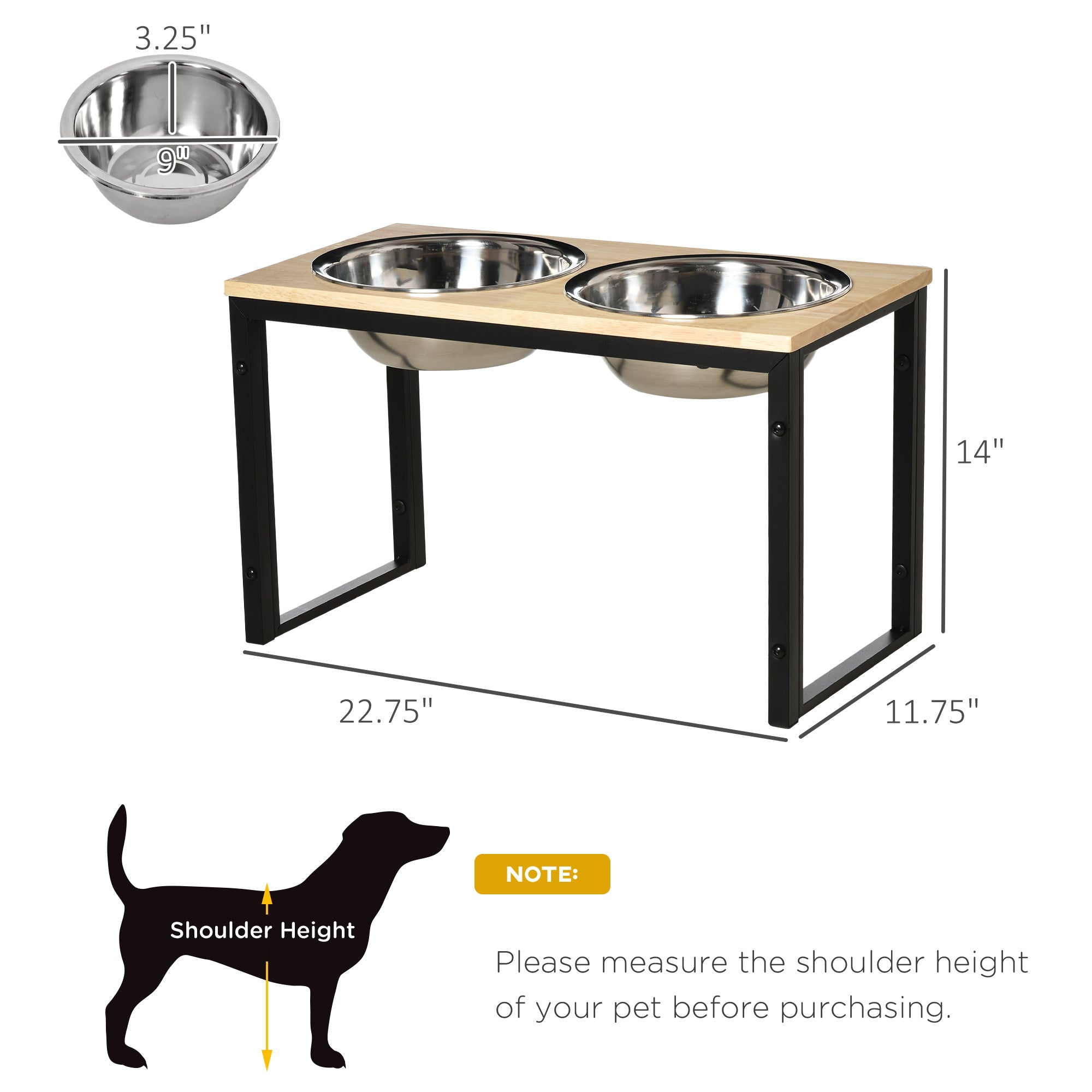 PawHut Elevated Dog Bowls Stand Raised Pet Feeder with Stainless Steel Bowls