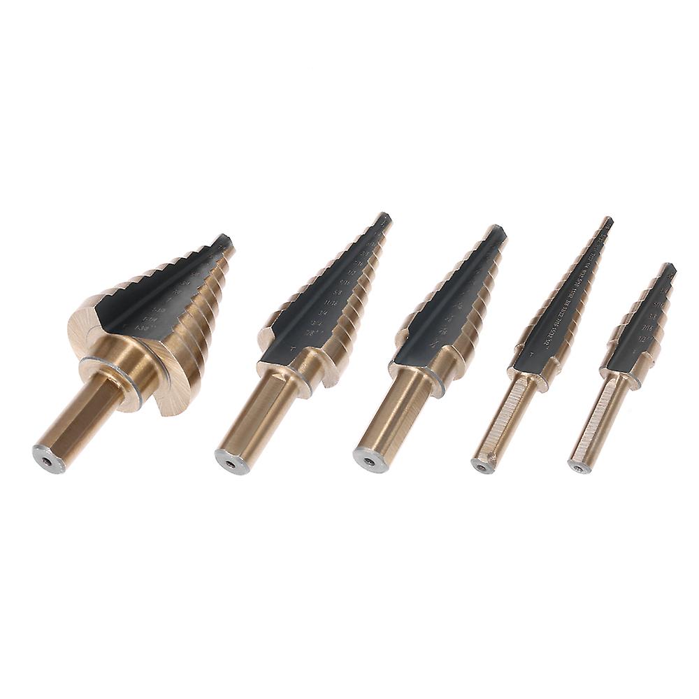 5pcs High Speed Steel 4241 Step Drill Bit Set Kit Round Shank Pagoda T-wist Drills Drilling Tool With Storage Box For Workpiece Portable