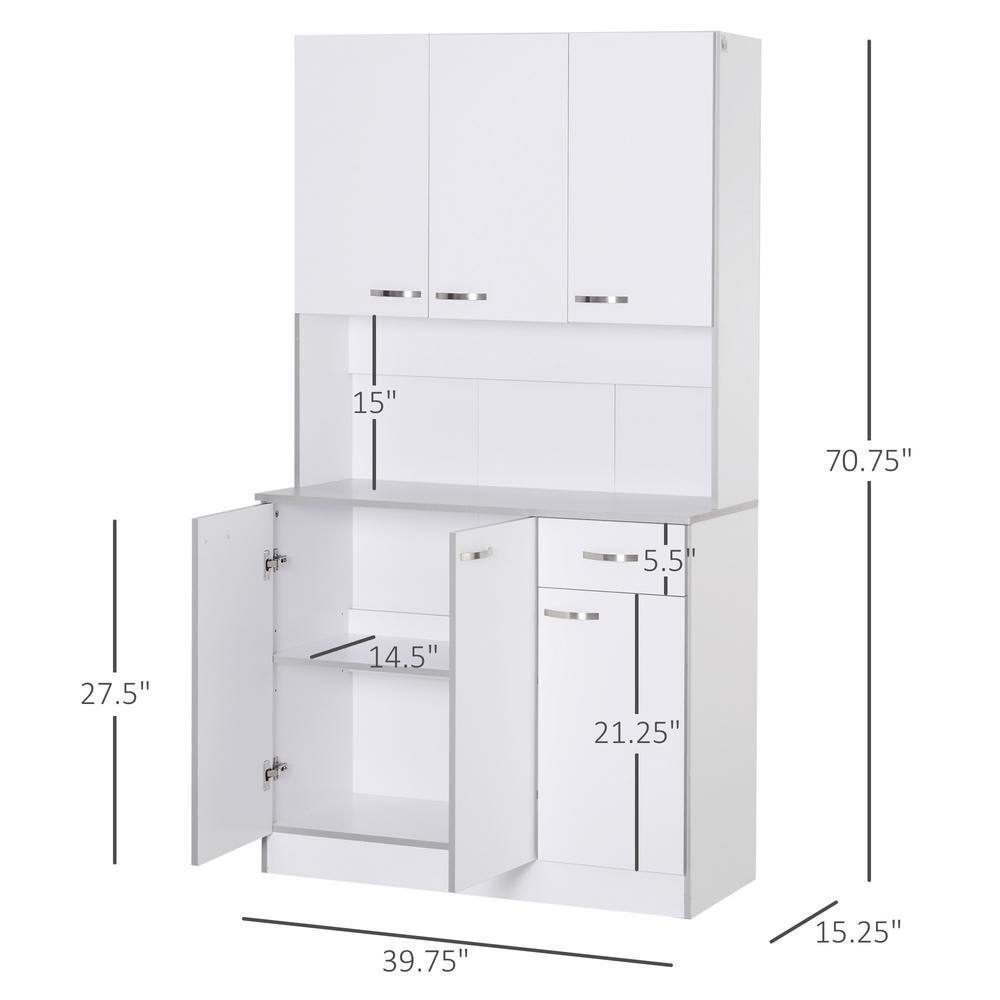 HOMCOM 71 in. White Freestanding Kitchen Cupboard with 3-Adjustable Shelves and 1-Drawer 801-026