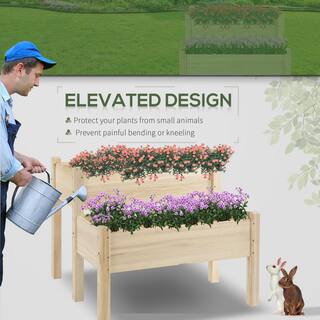 Outsunny 34 in. W x 34 in. D x 28 in. H Natural Wooden 2-Tier Raised Garden Bed 845-454