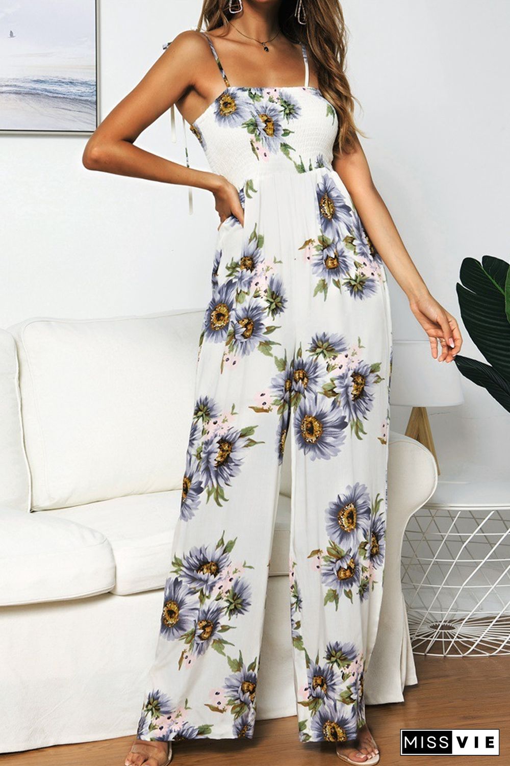 KarliDress Sunflower Print One-piece Jumpsuit P12828