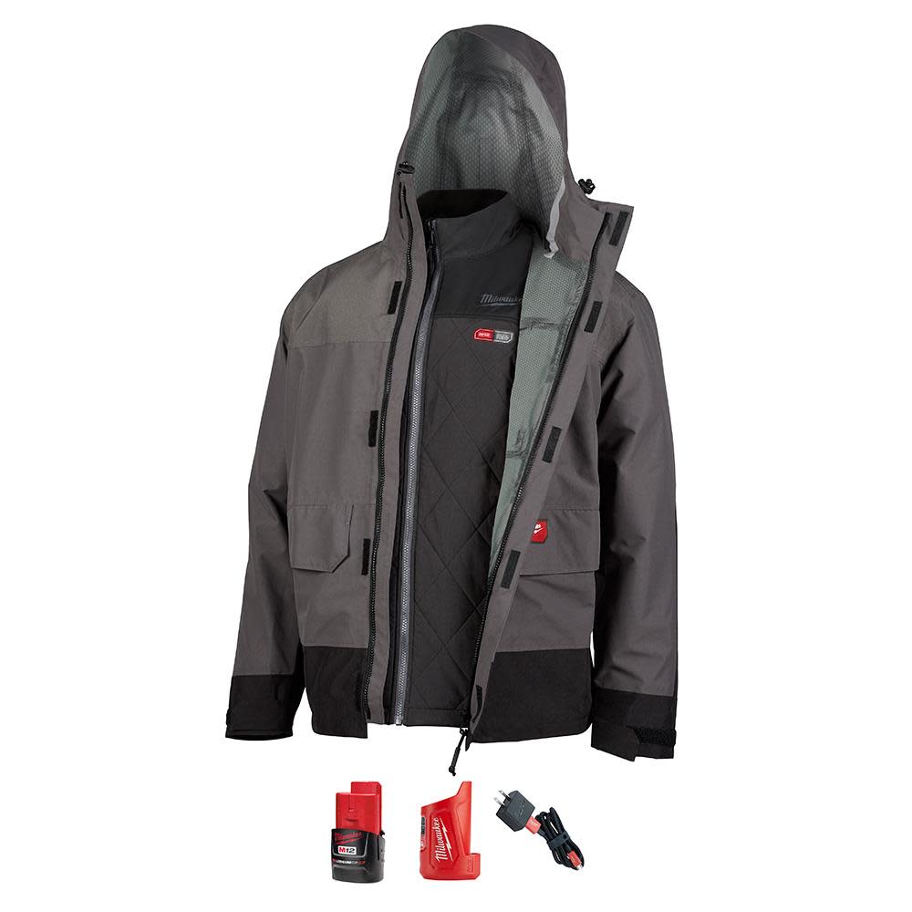 Milwaukee M12 Heated AXIS Layering System with HYDROBREAK Rainshell Kit Large Gray 203RN-21L from Milwaukee