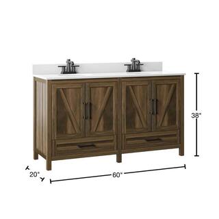 Twin Star Home 60 in. W x 20 in. D x 38 in. H Rustic Bath Vanity in Canyon Lake Pine with Vanity Top in White with White Basin 60BV477-PD23