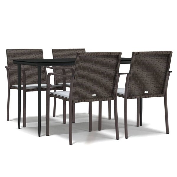 vidaXL Patio Dining Set Table and Chair with Cushions Poly Rattan and Steel