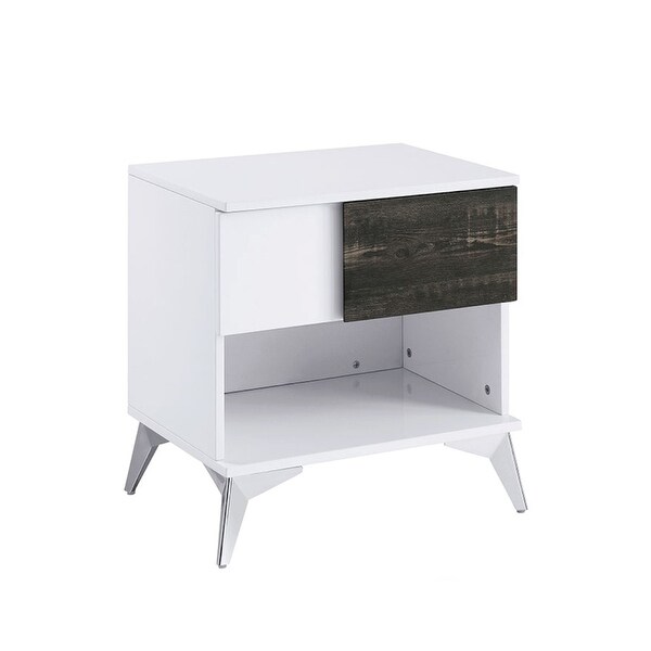 Wooden End Table with a Drawer in White and Distressed Dark Oak