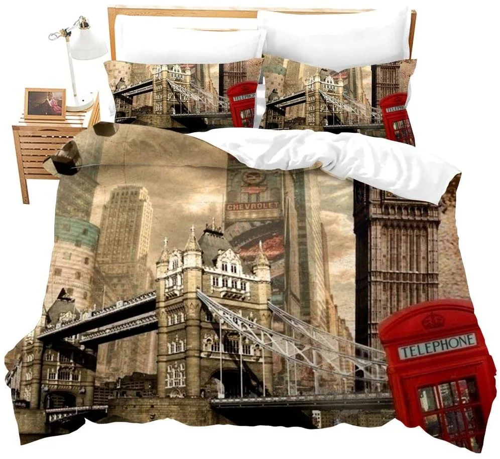 Duvet Cover Set Soft London Themed Comforter Cover Set 3 Pieces