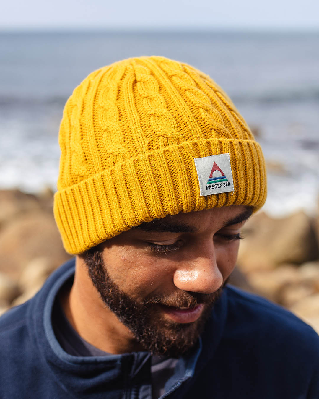 Fireside Cable Knit Beanie - Mustard Yellow