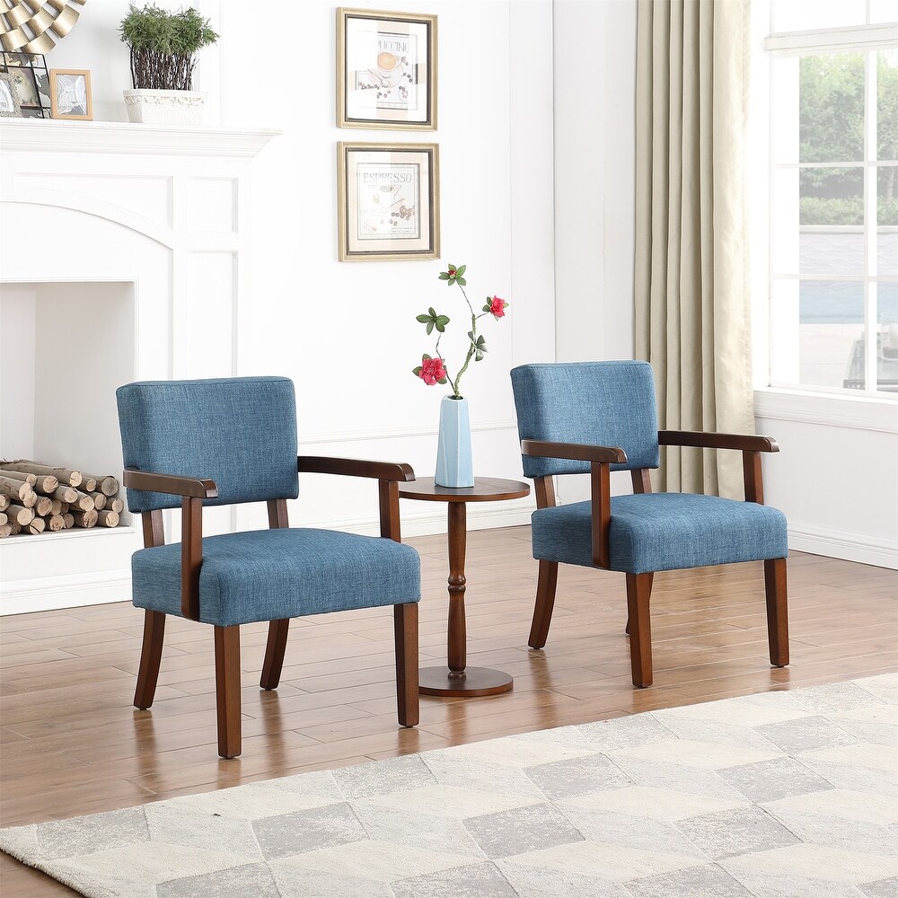 Fabric Accent Chair Set of 2 with Round Wood Table