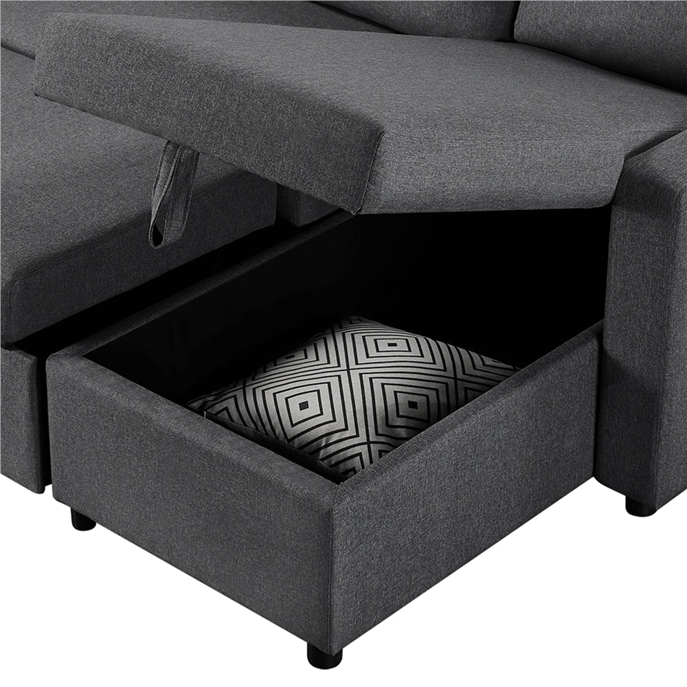 Yaheetech L-Shaped Reversible Sofa with Pull Out Bed & Storage For Limited Spaces, Dark Gray