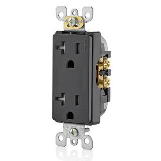 Leviton Decora 20 Amp Residential Grade Tamper Resistant Self Grounding Duplex Outlet Black T5825-E