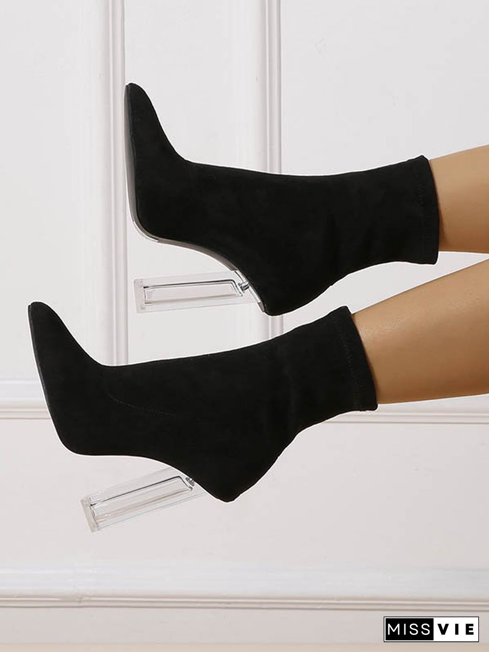 Pointed-Toe Split-Joint Boots Pumps