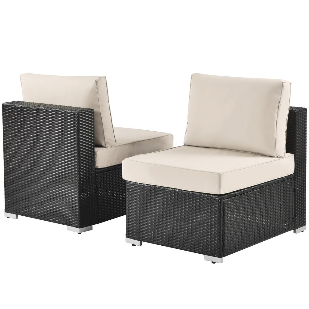 Outdoor Garden Patio Furniture 7 Piece PE Rattan Wicker Sectional Cushioned Sofa Sets with 2 Pillows and Coffee Table