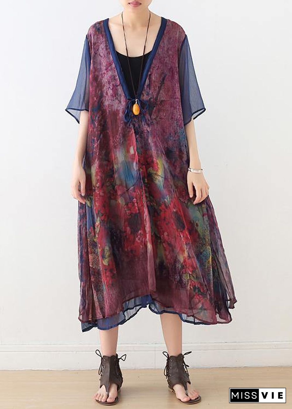 French Print Batwing Sleeve Long Cardigan