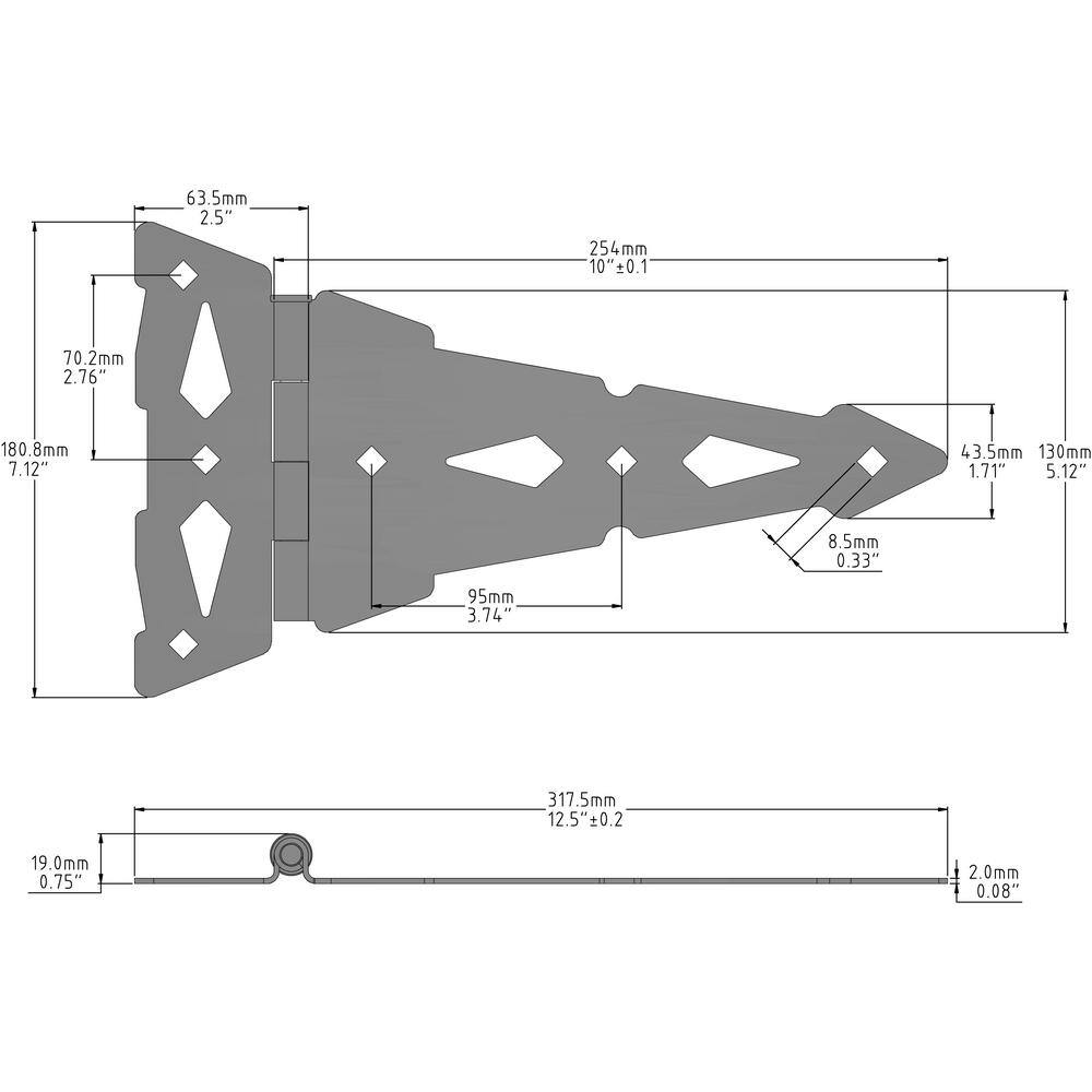 Everbilt 10 in. x 7-14 in. Black Heavy-Duty Decorative Tee Hinge (2-Pack) 18114