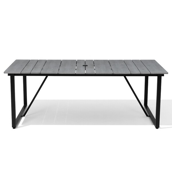 Outdoor Patio Dining Table Aluminum Slatted Top with Umbrella Hole，without Chairs