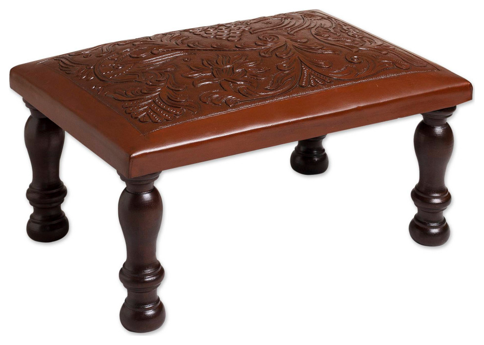 NOVICA World Of Nature And Leather And Wood Ottoman   Traditional   Footstools And Ottomans   by NOVICA  Houzz