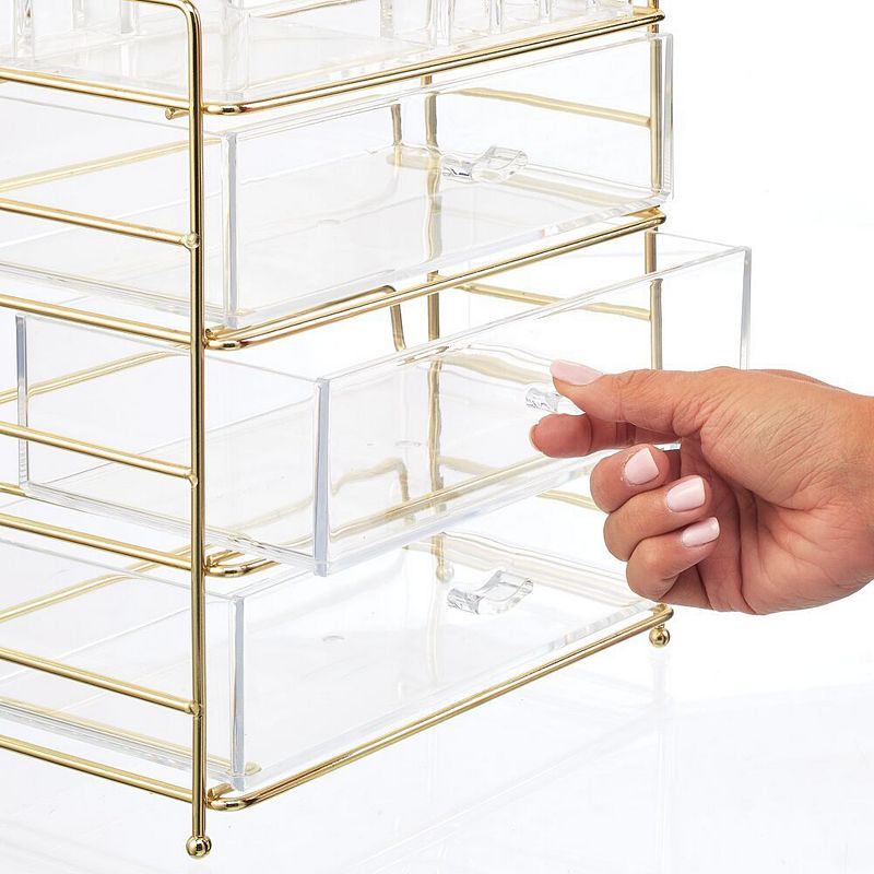 mDesign Plastic Cosmetic Storage Organizer Caddy， 16 Section - Soft Brass/Clear