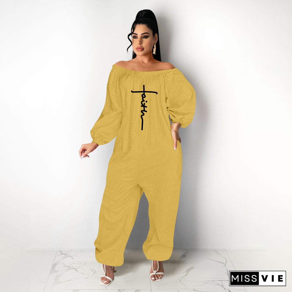 Cotton Off Shoulder Loose One Piece Jumpsuit