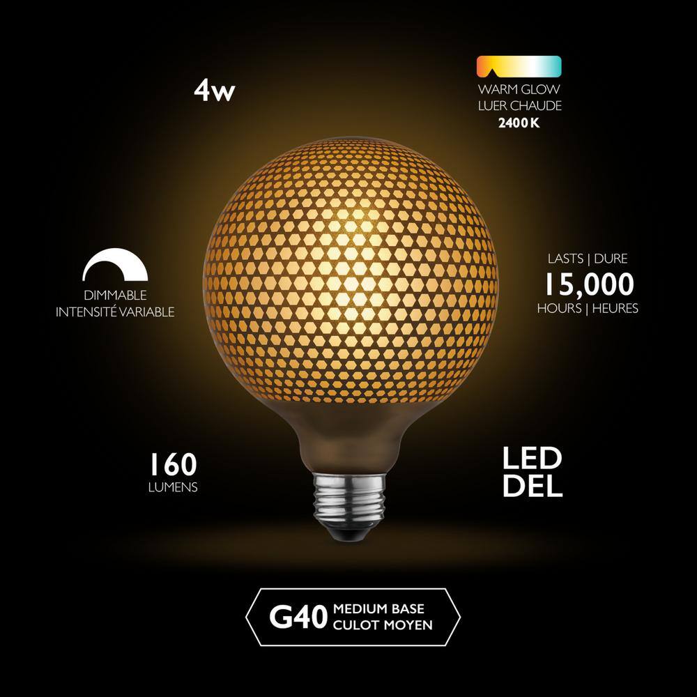 Globe Electric Moderna 40-Watt Equivalent E26 Base G40 Shape Luxury Oversized Frosted LED Filament Light Bulb Copper Hexagon Design 35042