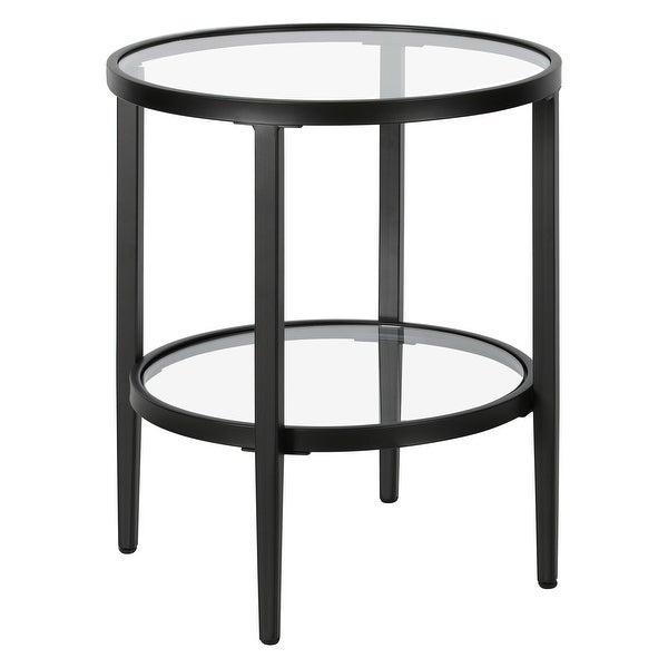 Hera 19.63'' Wide Round Side Table with Clear Glass Shelf