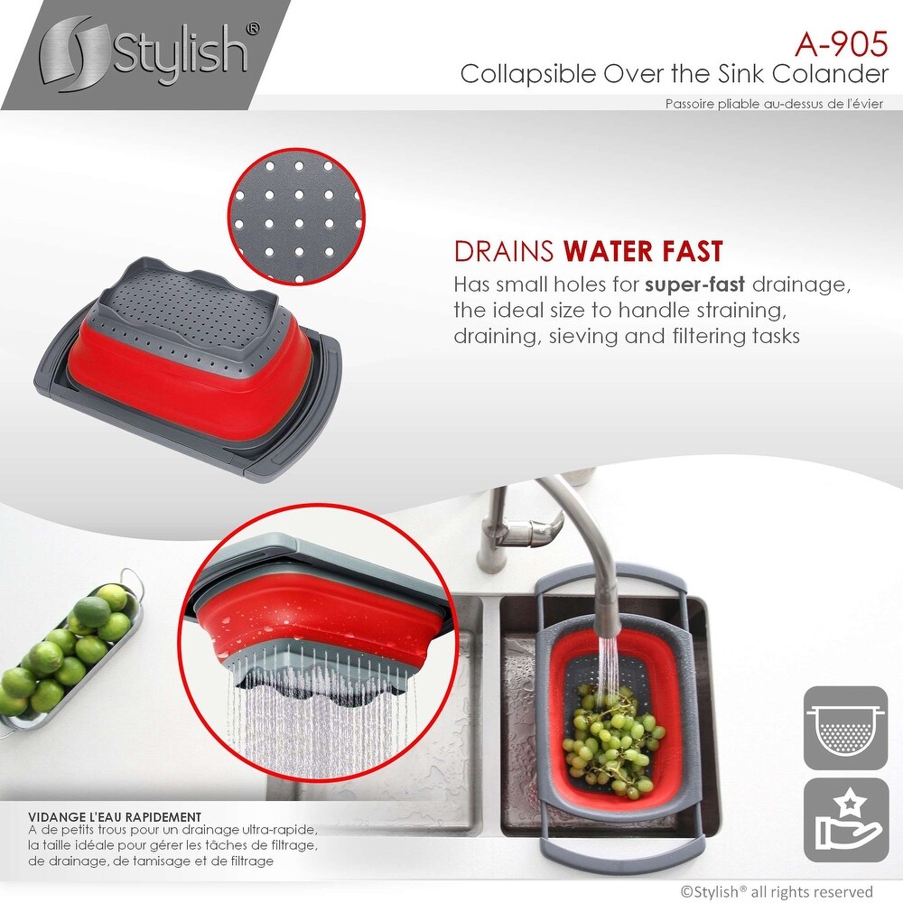 STYLISH Collapsible Colander Over The Sink with Extendable Handles   15.25\