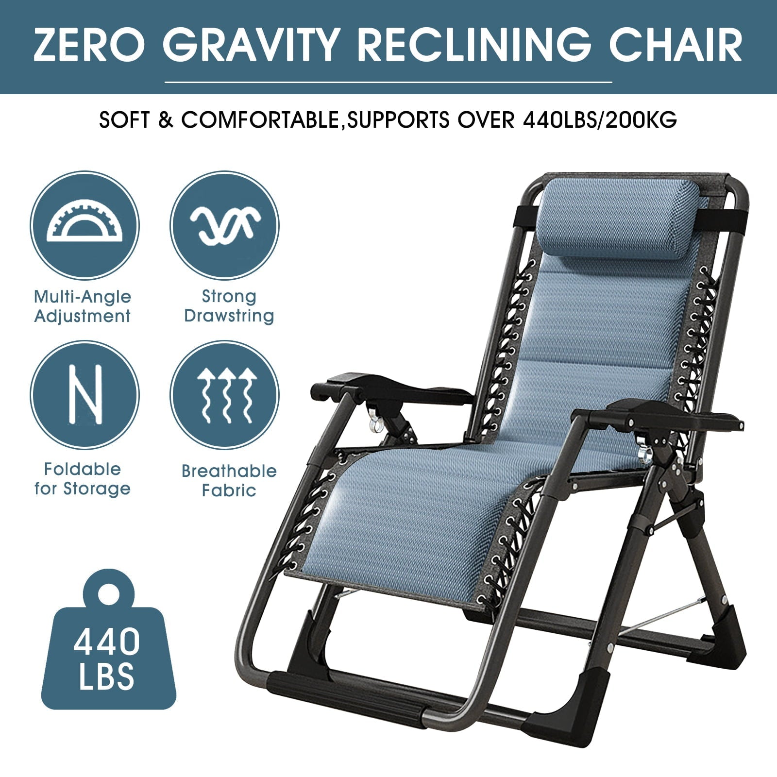 Zero Gravity Chair 2 Pack, Padded Lounge Chair with Removable Headrest & Cup Holder for Indoor and Outdoor, Folding Reclining Chair Set of 2 for Adults