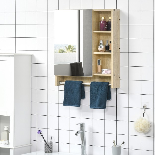 X 27 5 quot Wall mounted Bathroom Medicine Cabinet Vanity Mirror With 3 Storage Shelves Inside Adjustable Shelf And Towel Rack Natural