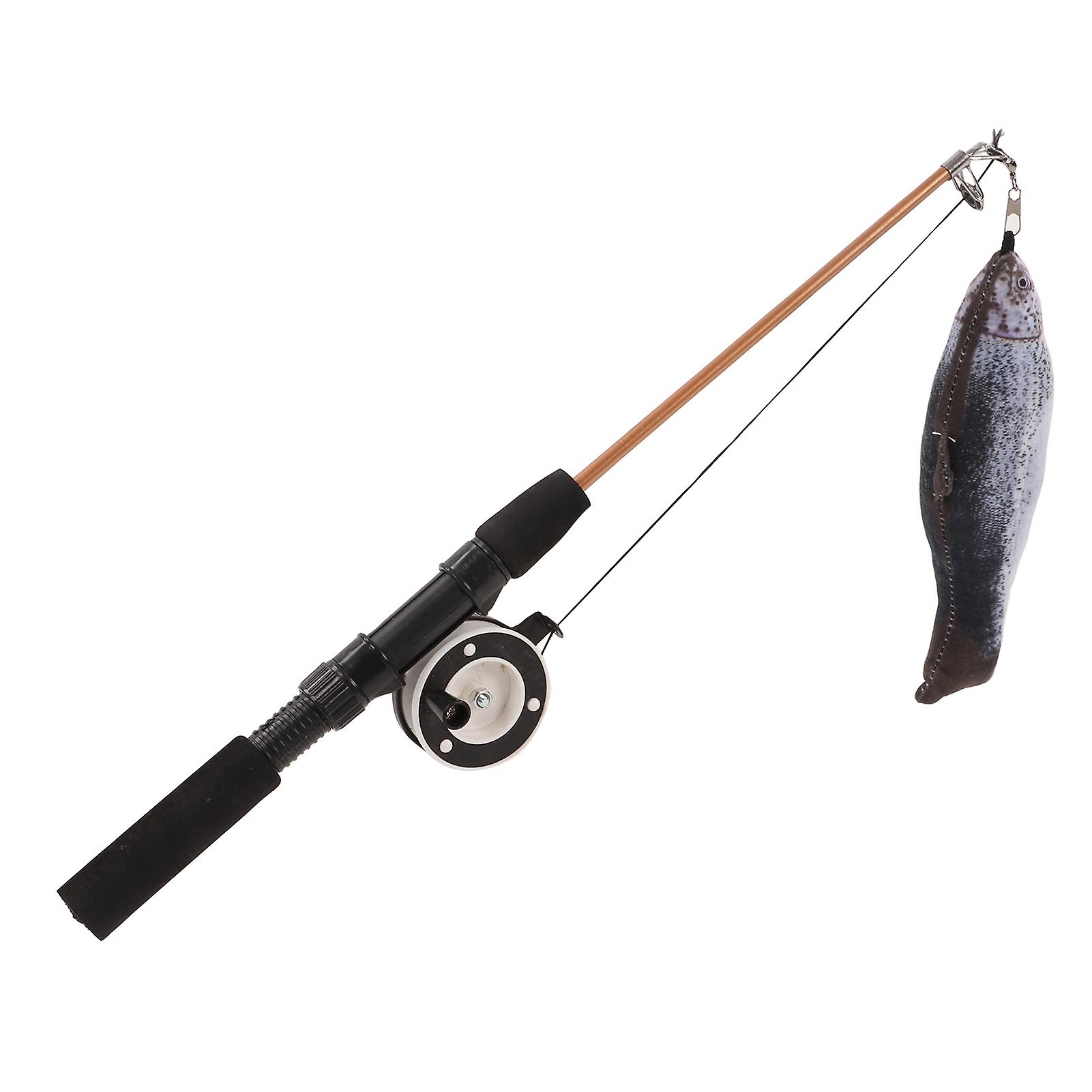 Retractable Cat Teaser Wand Toy Interactive Fishing Rod With Simulation Fish For Catssalmon + Fishing Rod