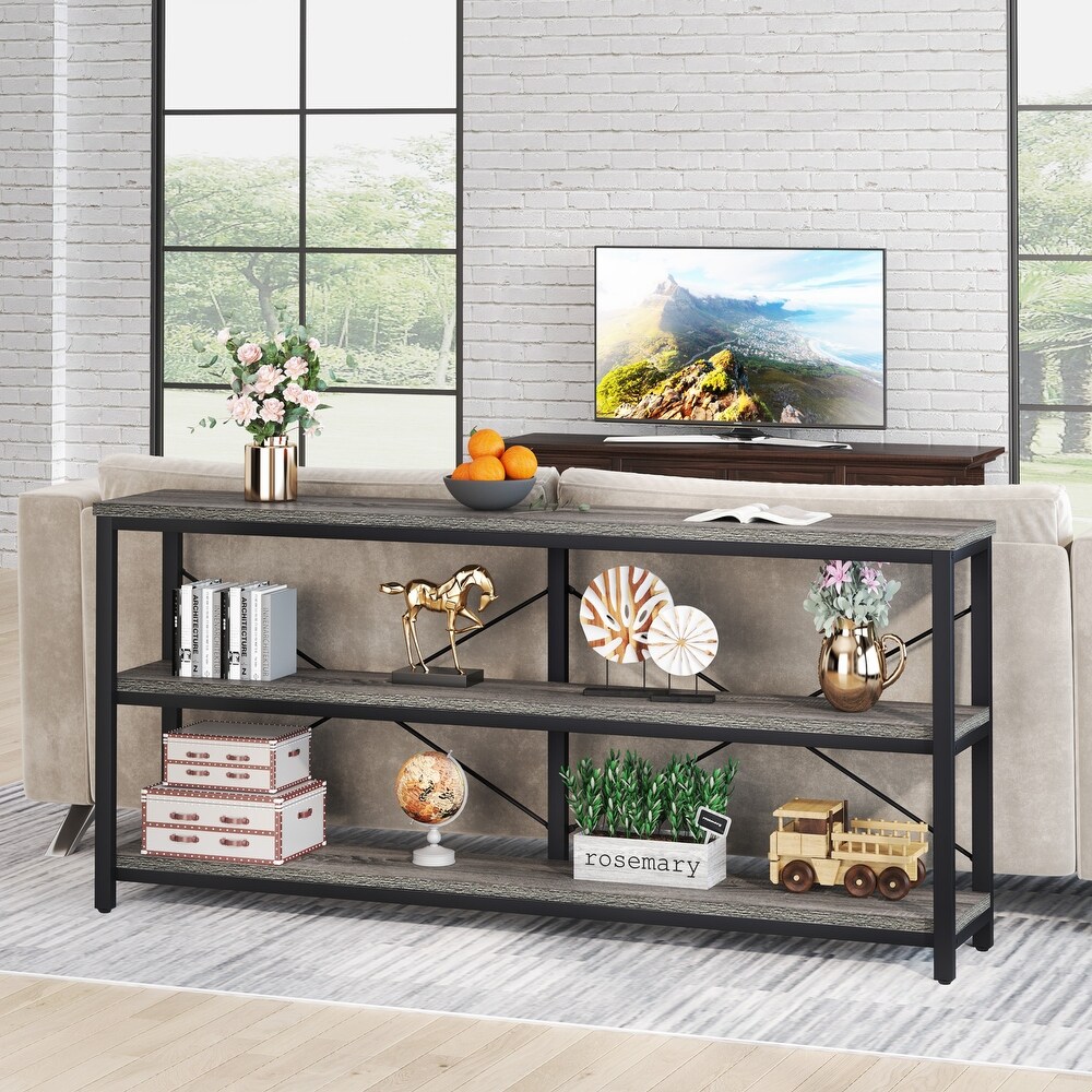 Extra Long Console Sofa Table with Metal Frame for Entrance  3 Tiers TV Stand